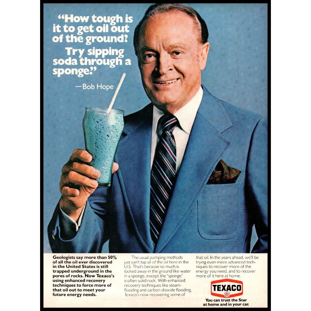 1981 Texaco Texas Oil Company Fracking Vintage Print Ad Bob Hope Wall Art Photo